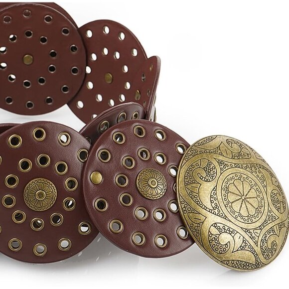 Leather Wide Disc Belt for Women Vintage Western Adjustable Waist Accessory main image 5